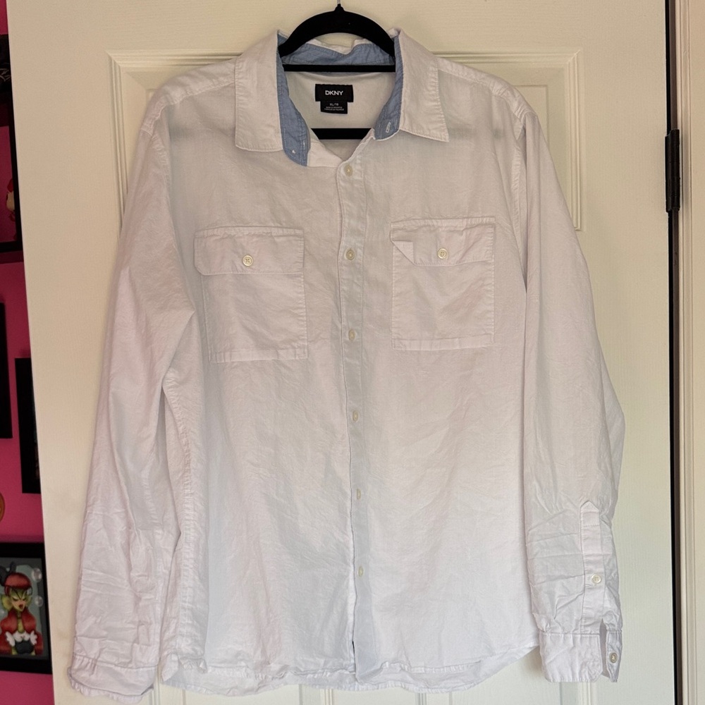 DKNY White and Blue Collar Shirt
